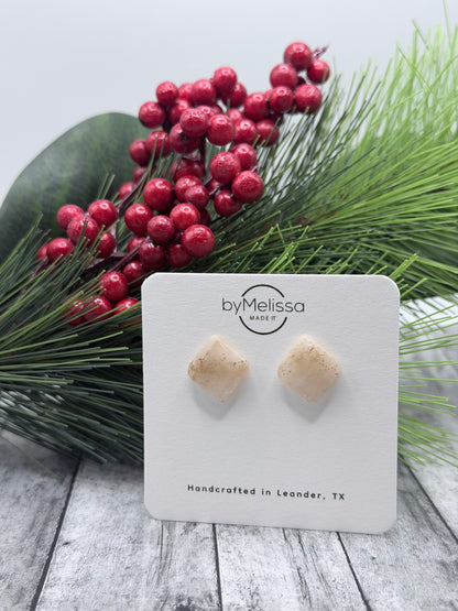 White and Gold Rounded Square Stud Earrings