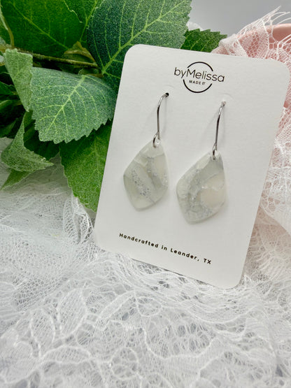 White and Silver Small Kite Drop Earrings