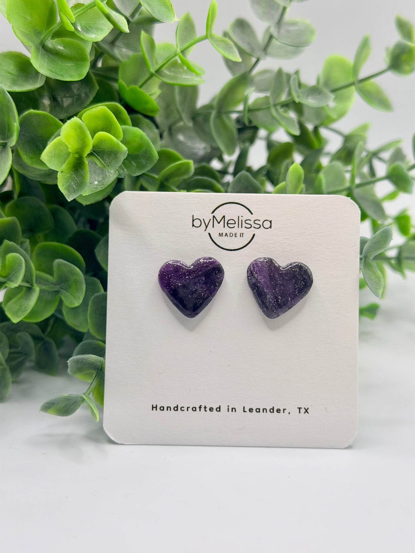 Purple and Black Heart Stud Earrings