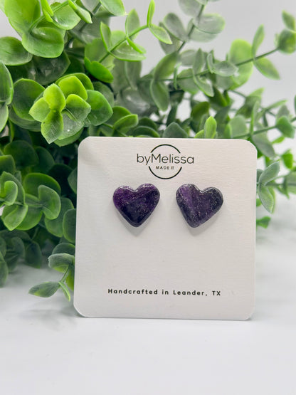 Purple and Black Heart Stud Earrings