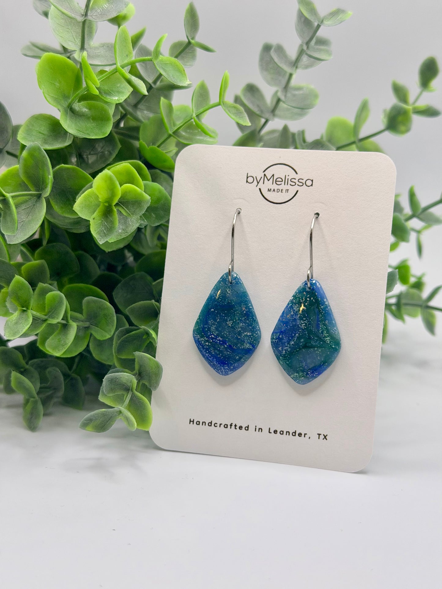 Forest Green and Blue Small Kite Drop Earrings in Silver