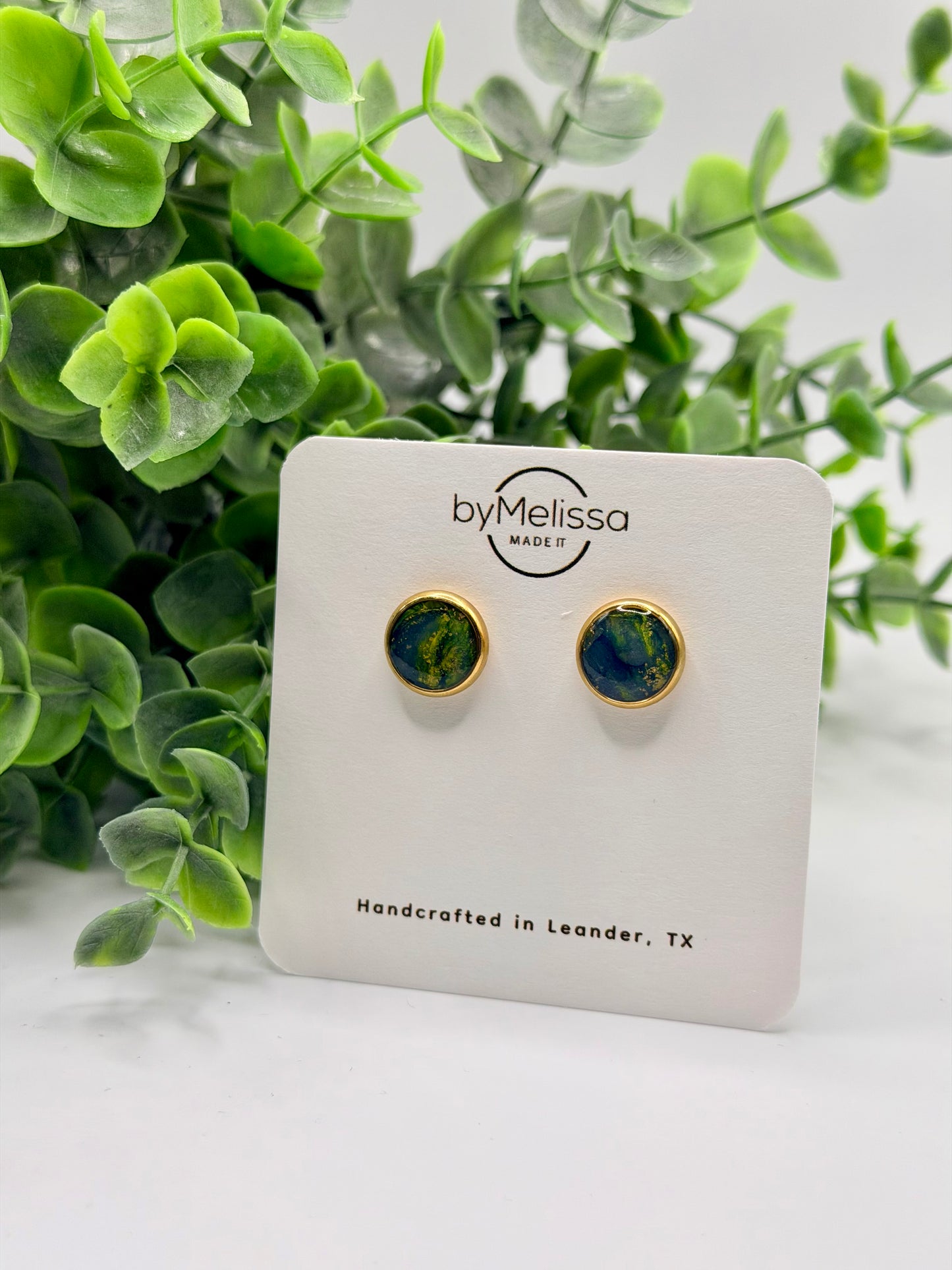 Navy and Gold Circle Bezel Stud Earrings