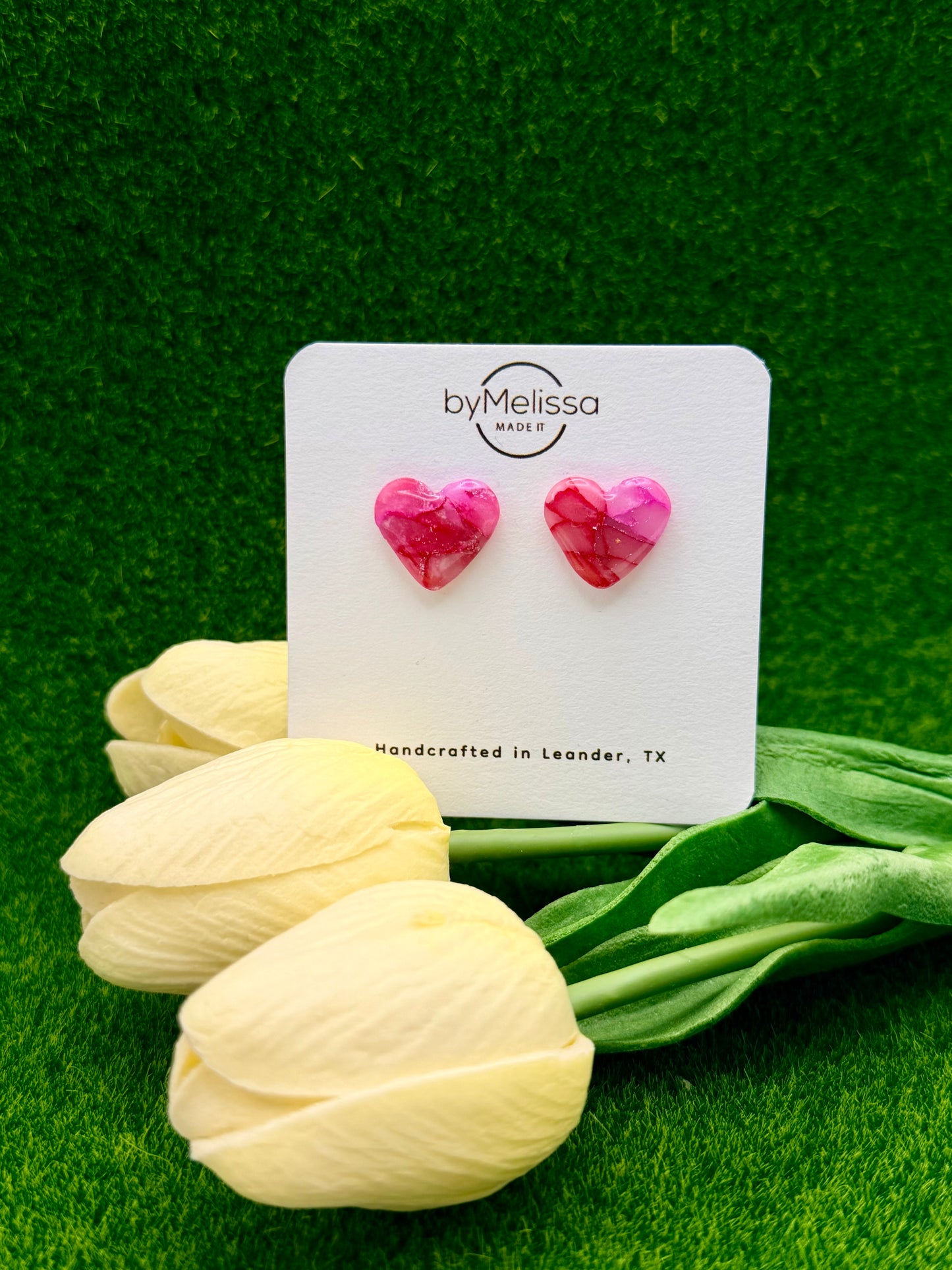 Red and Pink Heart Stud Earrings