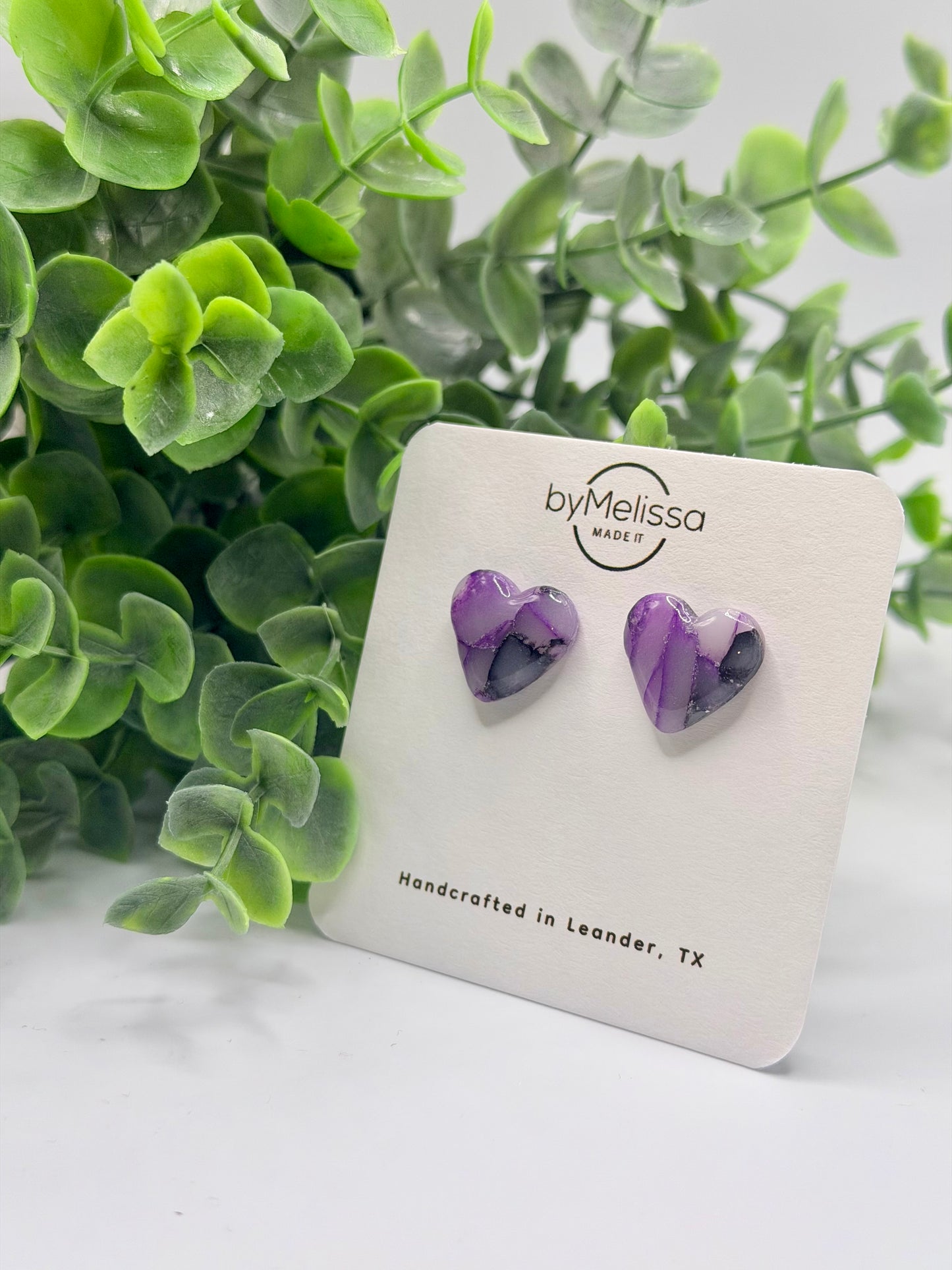 Purple and Black Heart Stud Earrings