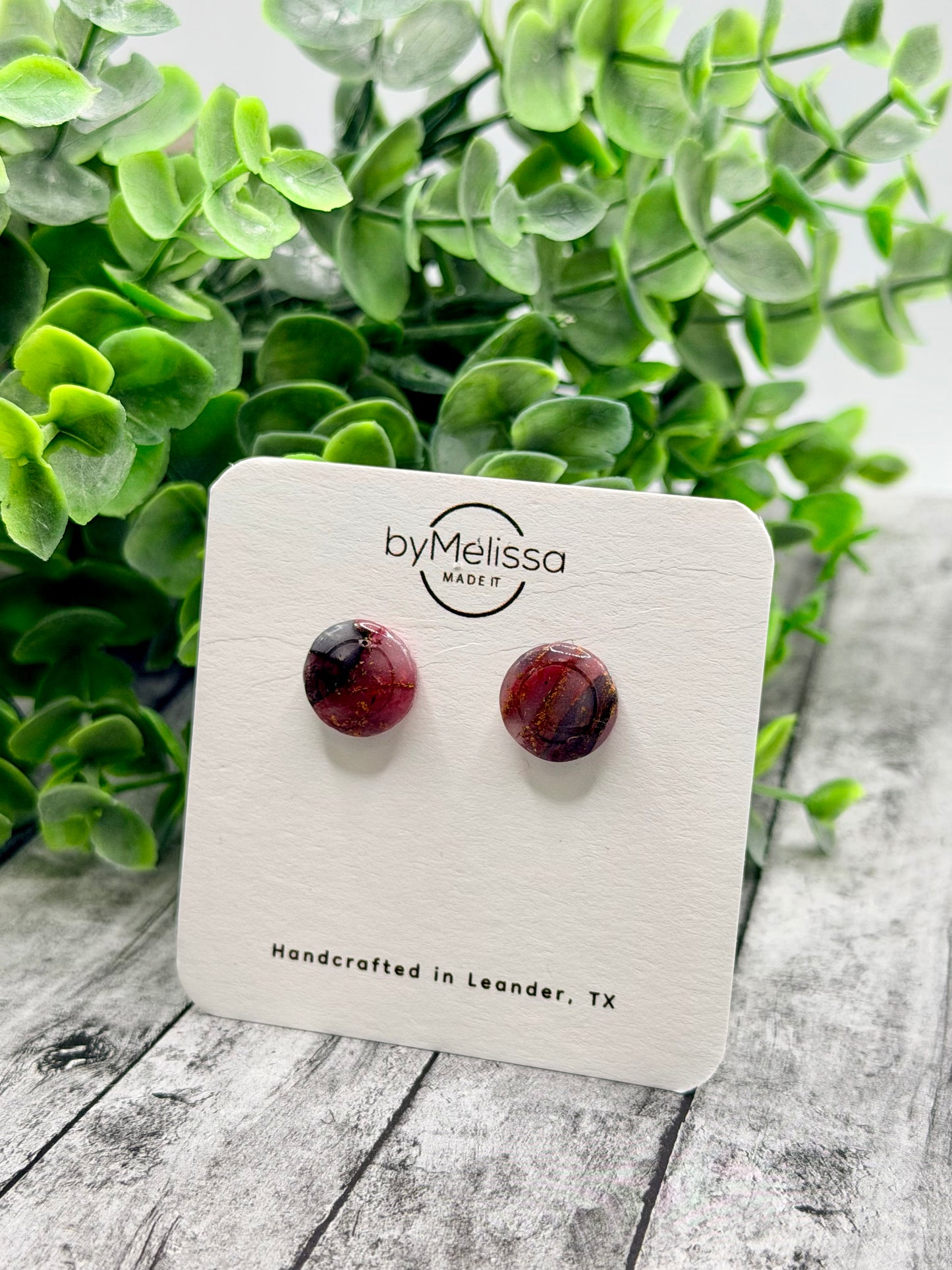 Maroon and Black Small Embedded Circle Stud Earrings