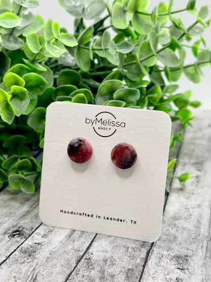 Maroon and Black Small Embedded Circle Stud Earrings