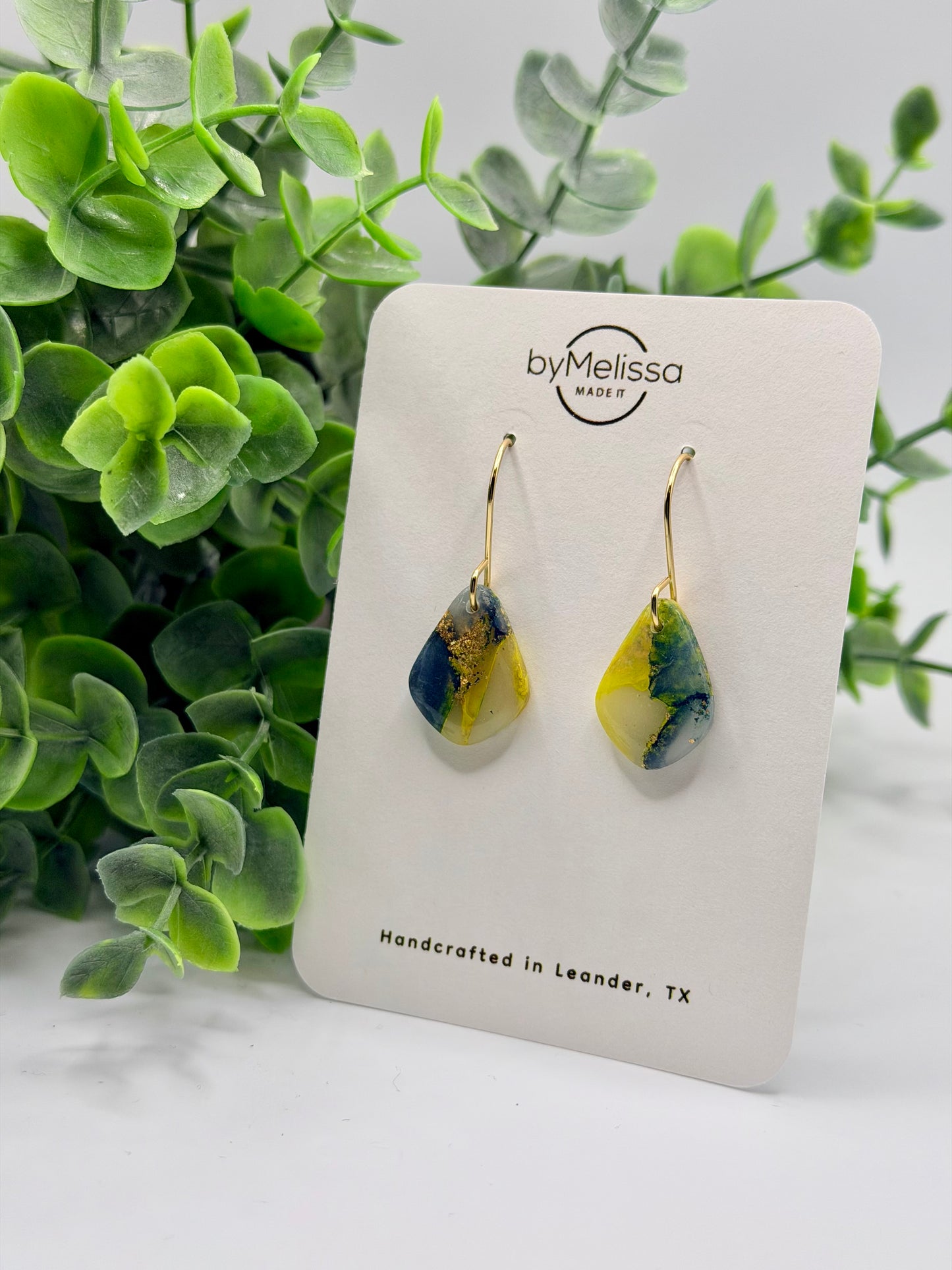 Navy and Gold Petite Kite Drop Earrings in Gold