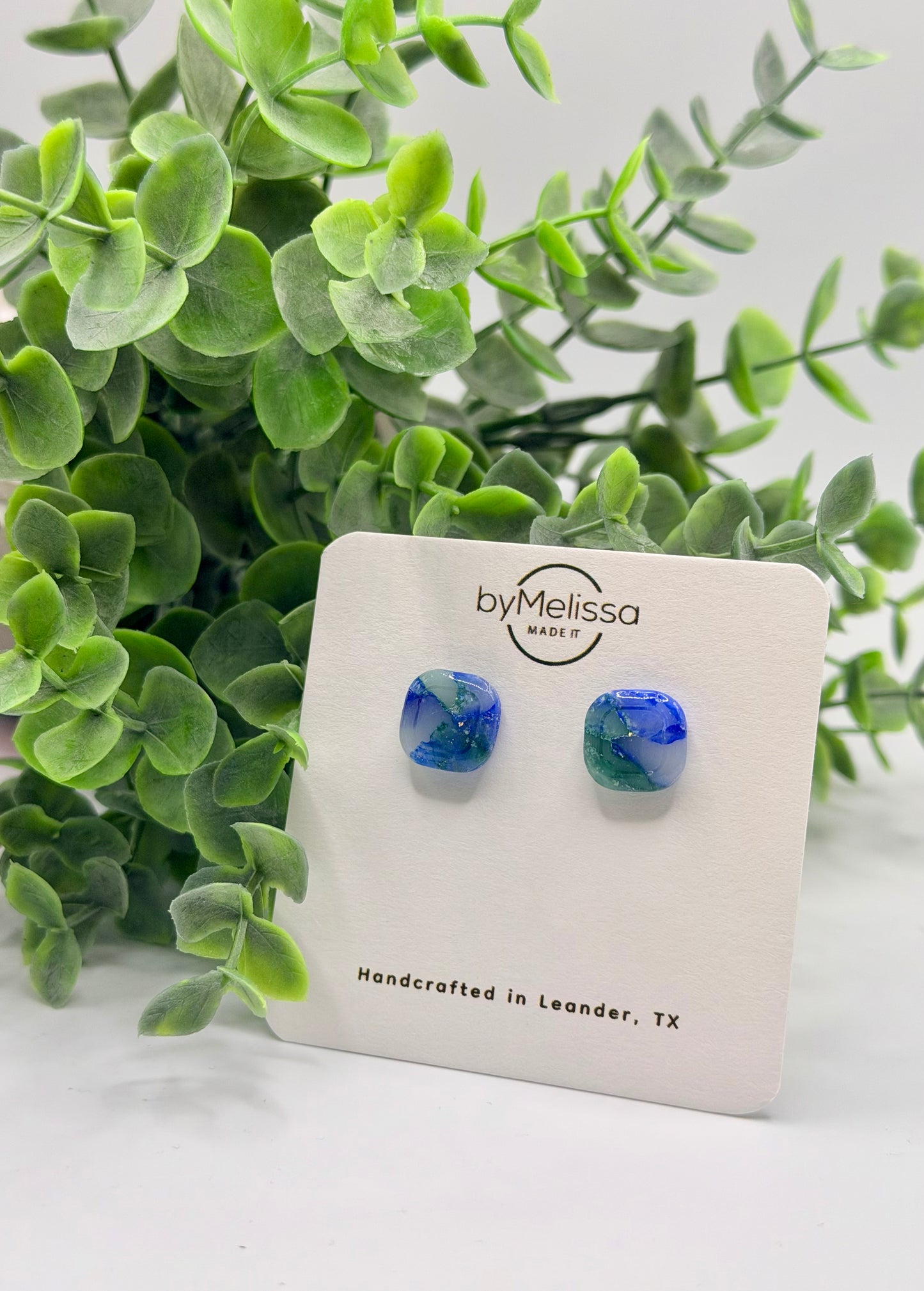Forest Green and Blue Small Embedded Square Stud Earrings
