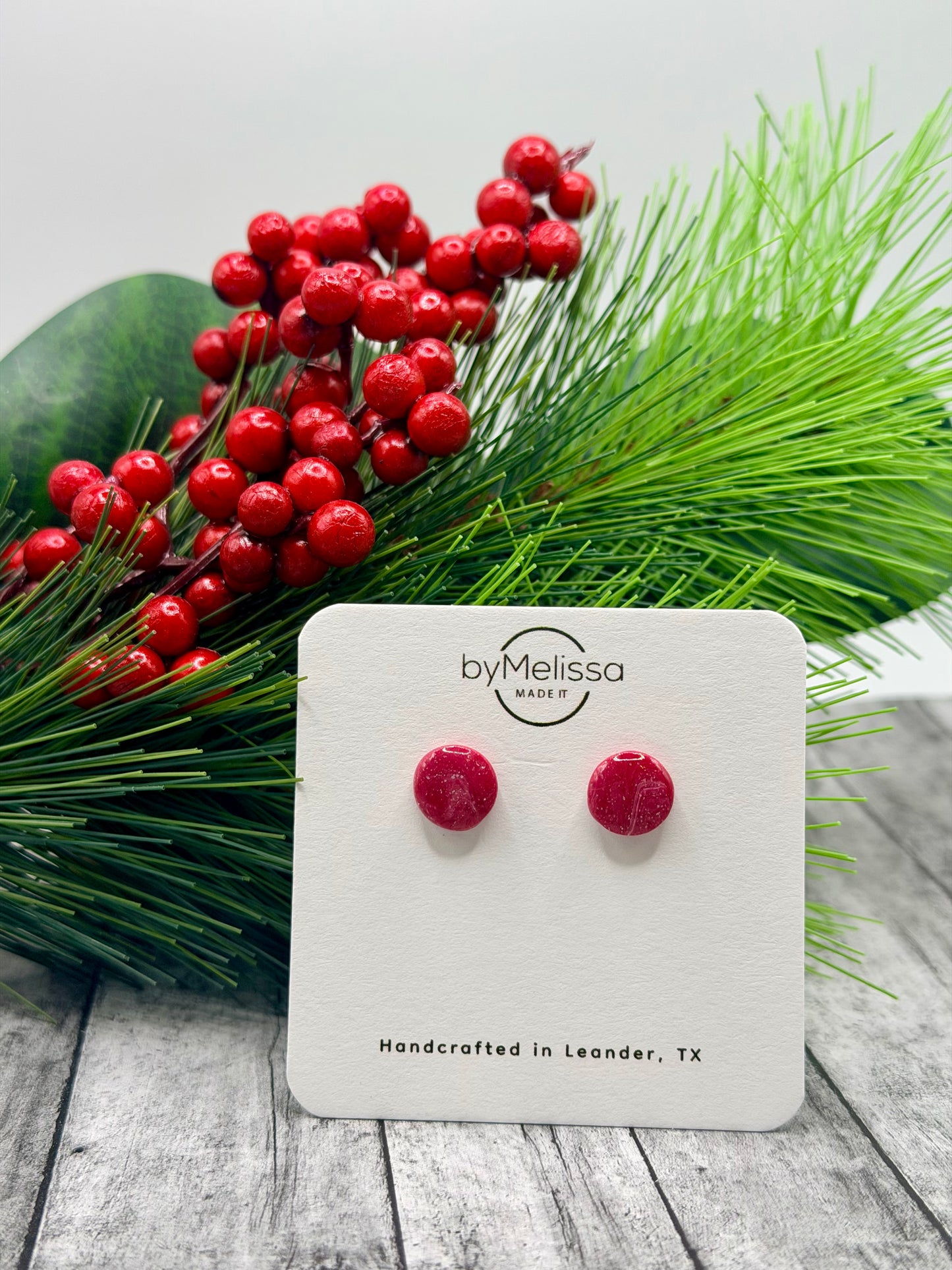 Red and White Small Circle Stud Earrings