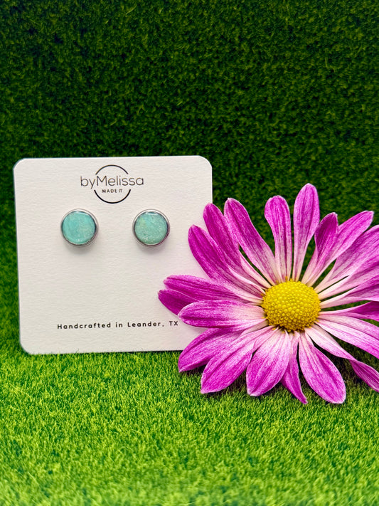 Lime and Turquoise Circle Bezel Stud Earrings in Silver