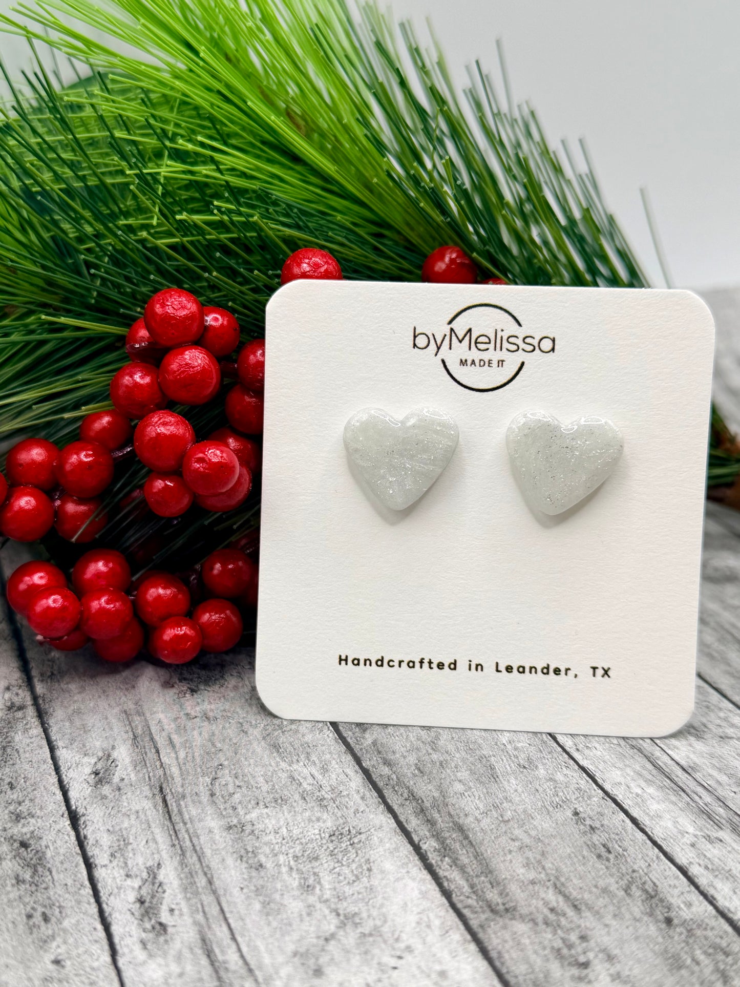 White and Silver Heart Stud Earrings