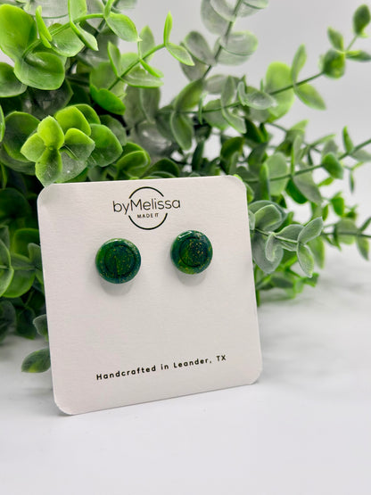 Navy and Gold Small Embedded Circle Stud Earrings