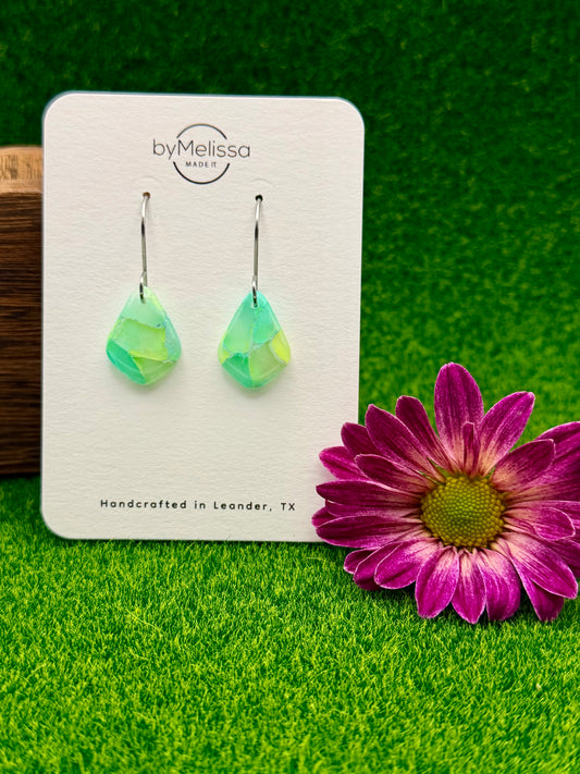 Lime and Turquoise Petite Kite Drop Earrings in Silver
