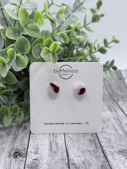 Maroon and White Small Circle Stud Earrings