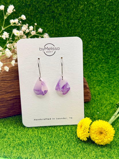 Purple and White Petite Kite Drop Earrings in Silver