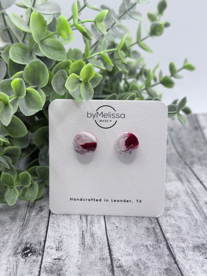 Maroon and White Small Embedded Circle Stud Earrings