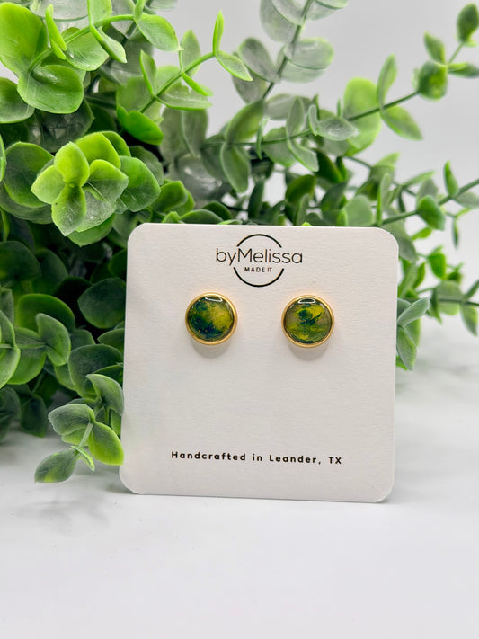 Navy and Gold Circle Bezel Stud Earrings