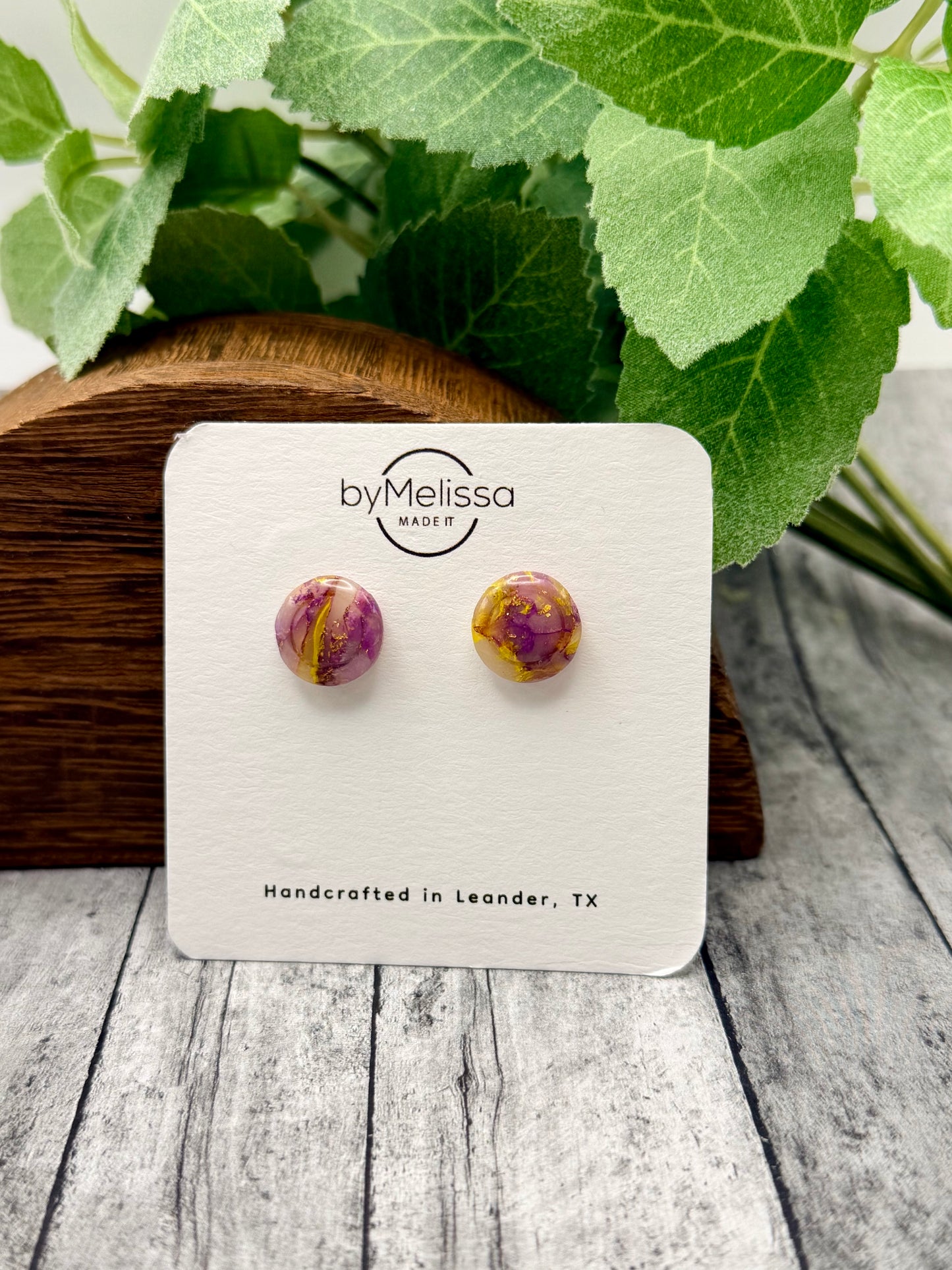 Purple and Gold Small Embedded Circle Stud Earrings
