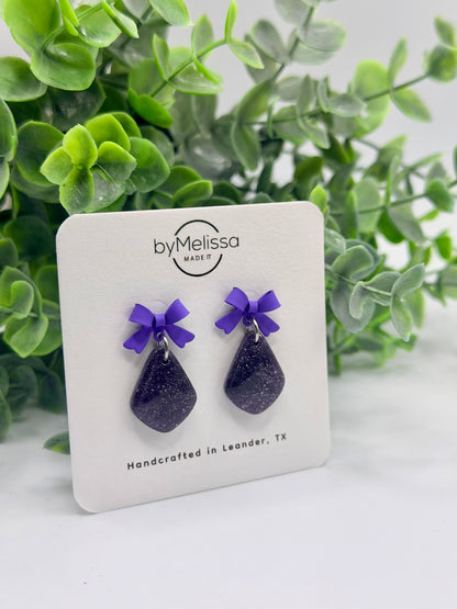 Purple and Black Petite Kite Earrings with Purple Bow Studs