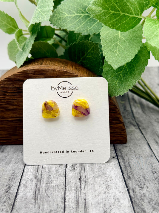 Purple and Gold Small Embedded Polygon Stud Earrings