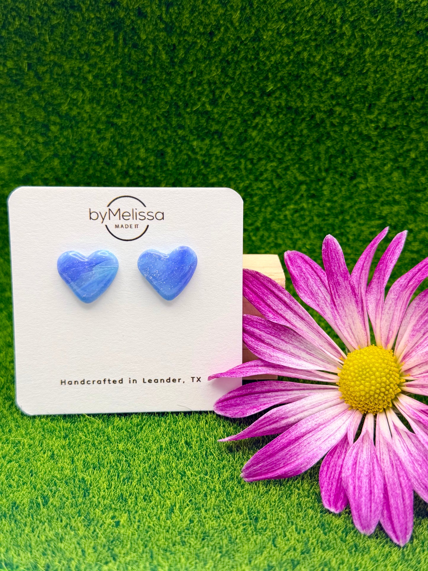 Sky Blue and Periwinkle Heart Stud Earrings