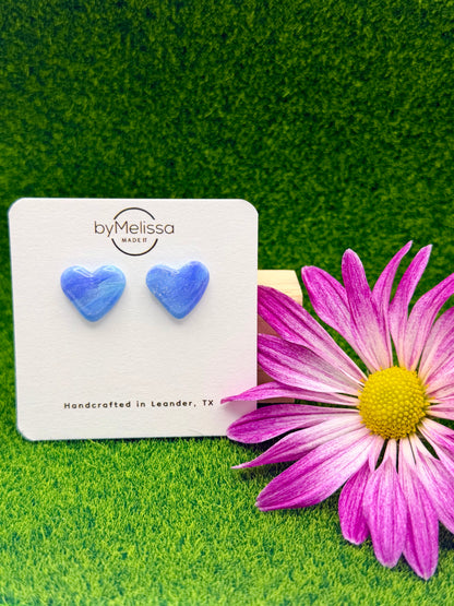 Sky Blue and Periwinkle Heart Stud Earrings