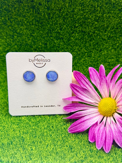 Sky Blue and Periwinkle Circle Bezel Stud Earrings in Silver