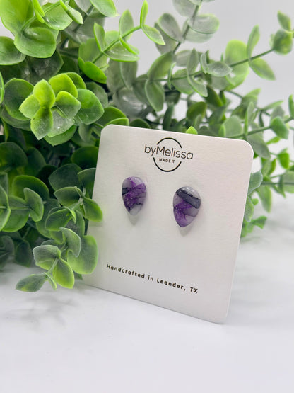 Purple and Black Teardrop Stud Earrings