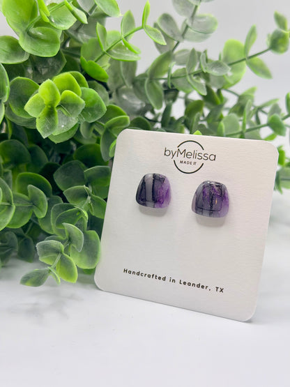 Purple and Black Small Embedded Polygon Stud Earrings
