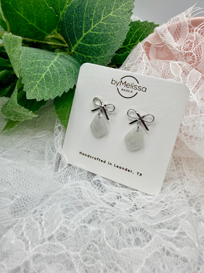 White and Silver Mini Kite Bowknot Earrings