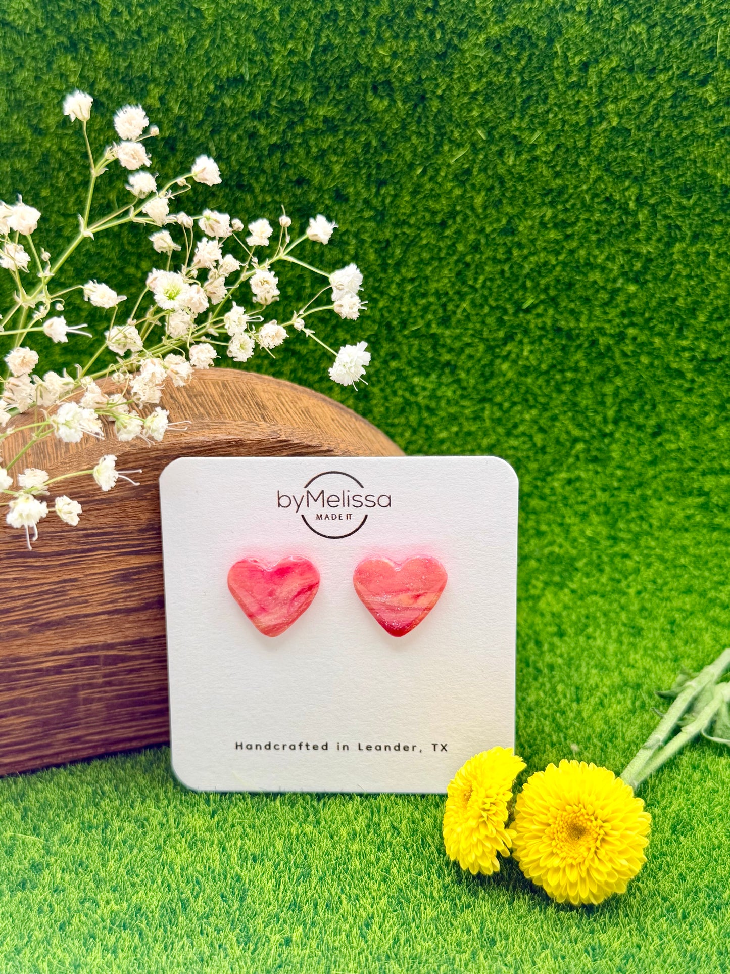 Red and Orange Heart Stud Earrings