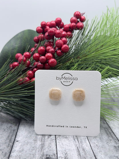 White and Gold Small Embedded Square Stud Earrings