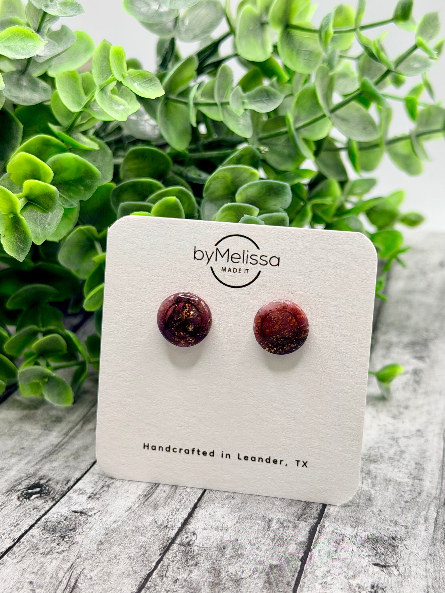Maroon and Black Small Embedded Circle Stud Earrings