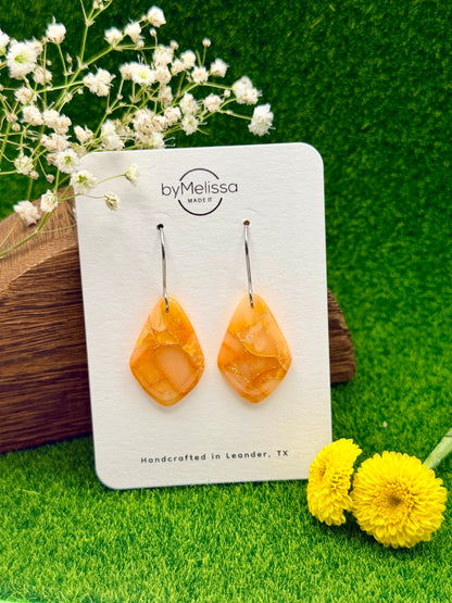 Orange Small Kite Drop Earrings in Silver