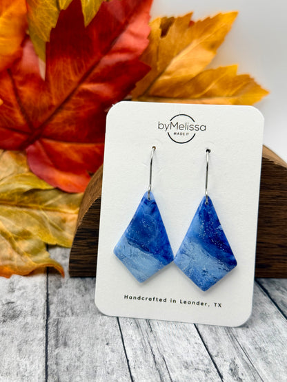 Navy and Columbia Blue Medium Kite Drop Earrings