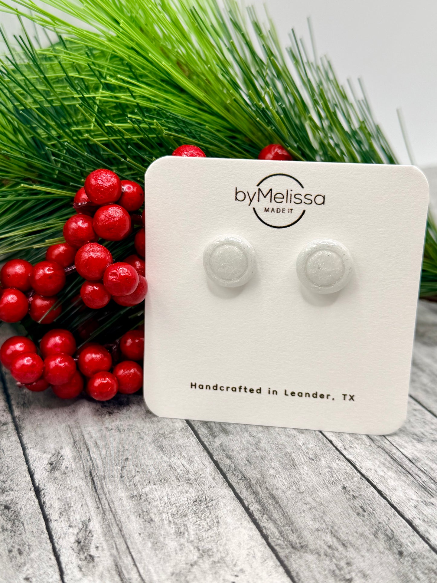 White and Silver Small Embedded Circle Stud Earrings