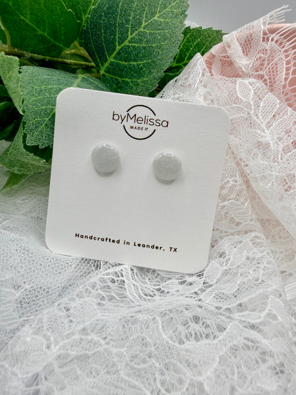 White and Silver Small Circle Stud Earrings