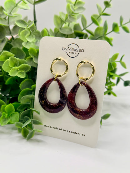 Maroon and Black Open Rounded Drop with Gold Circle Studs