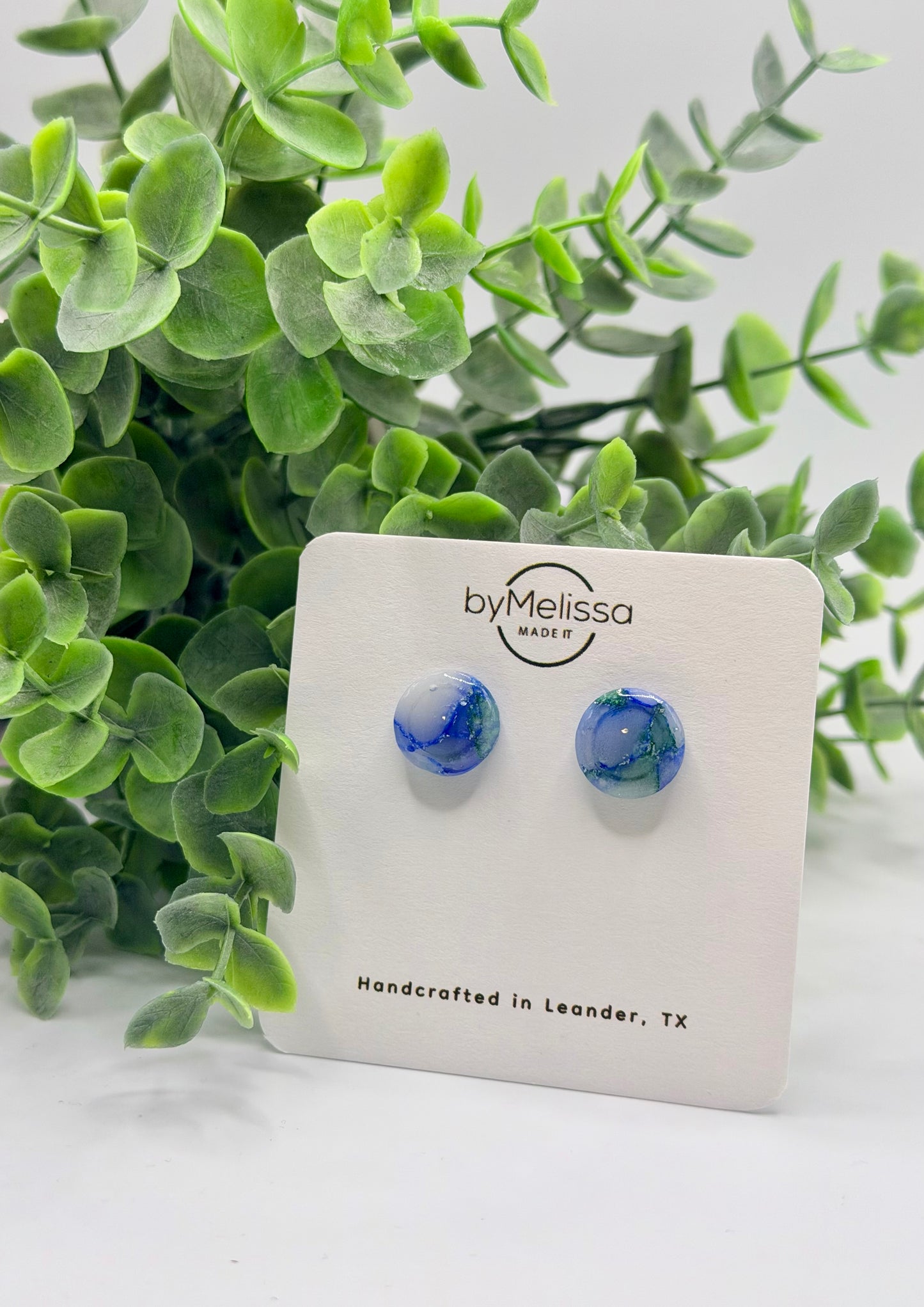 Forest Green and Blue Small Embedded Circle Stud Earrings