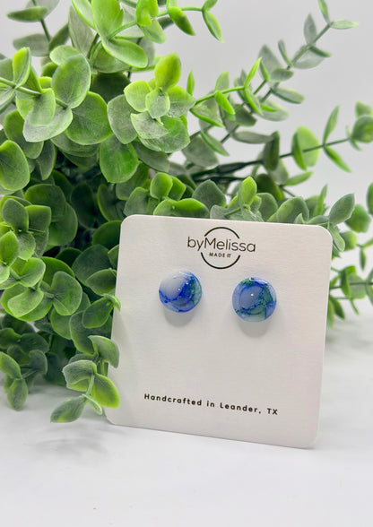 Forest Green and Blue Small Embedded Circle Stud Earrings