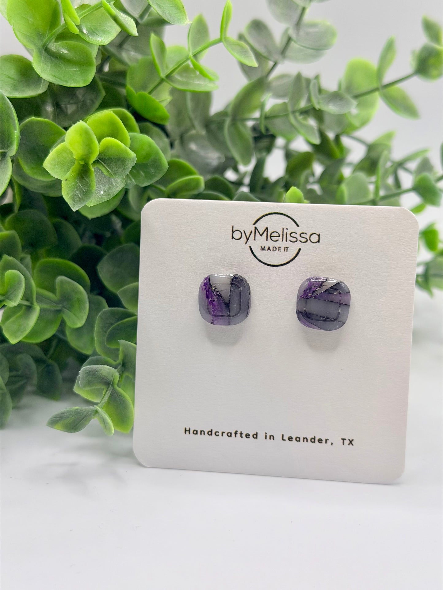 Purple and Black Small Embedded Square Stud Earrings