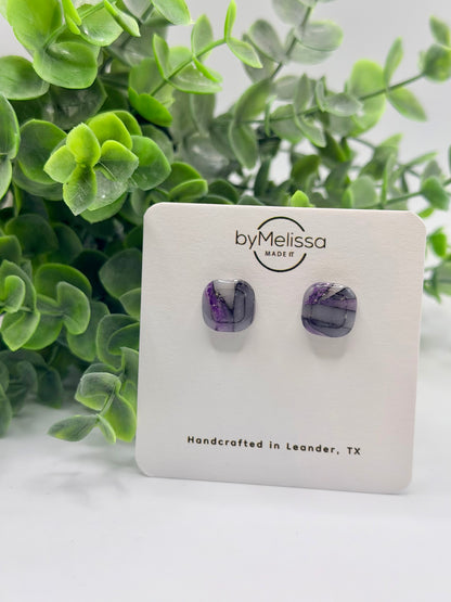 Purple and Black Small Embedded Square Stud Earrings