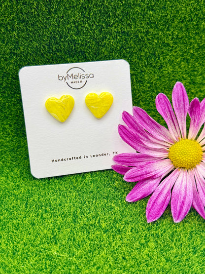 Yellow and White Heart Stud Earrings