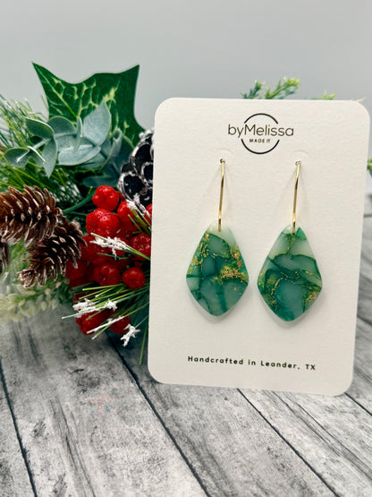 Green and Gold Small Kite Drop Earrings