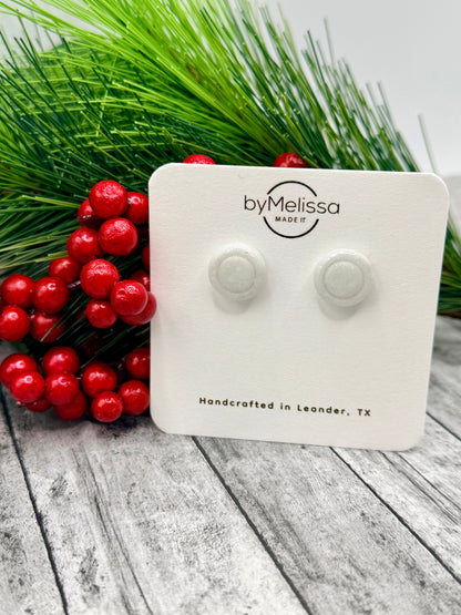 White and Silver Small Embedded Circle Stud Earrings