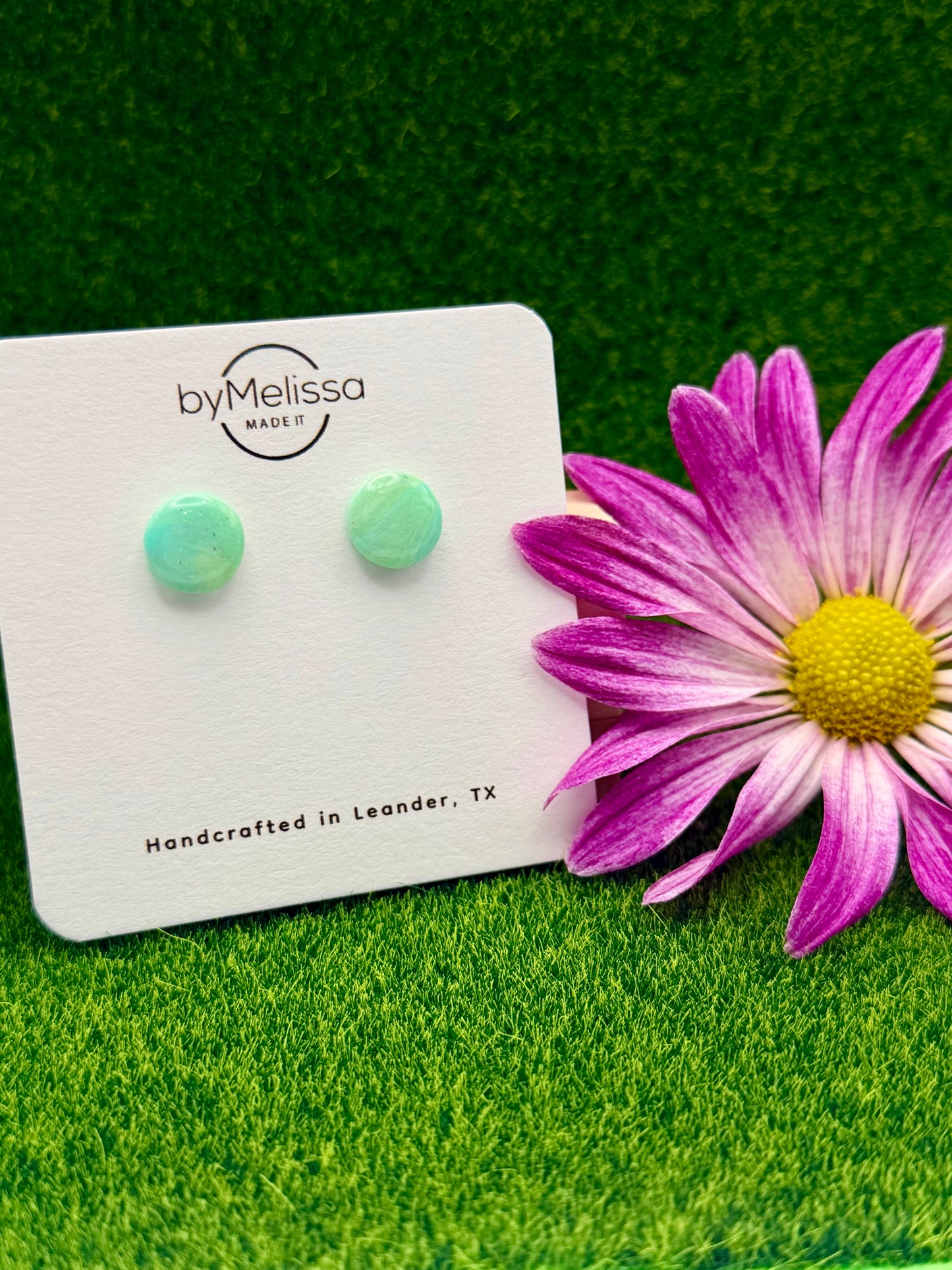 Lime and Turquoise Small Circle Stud Earrings