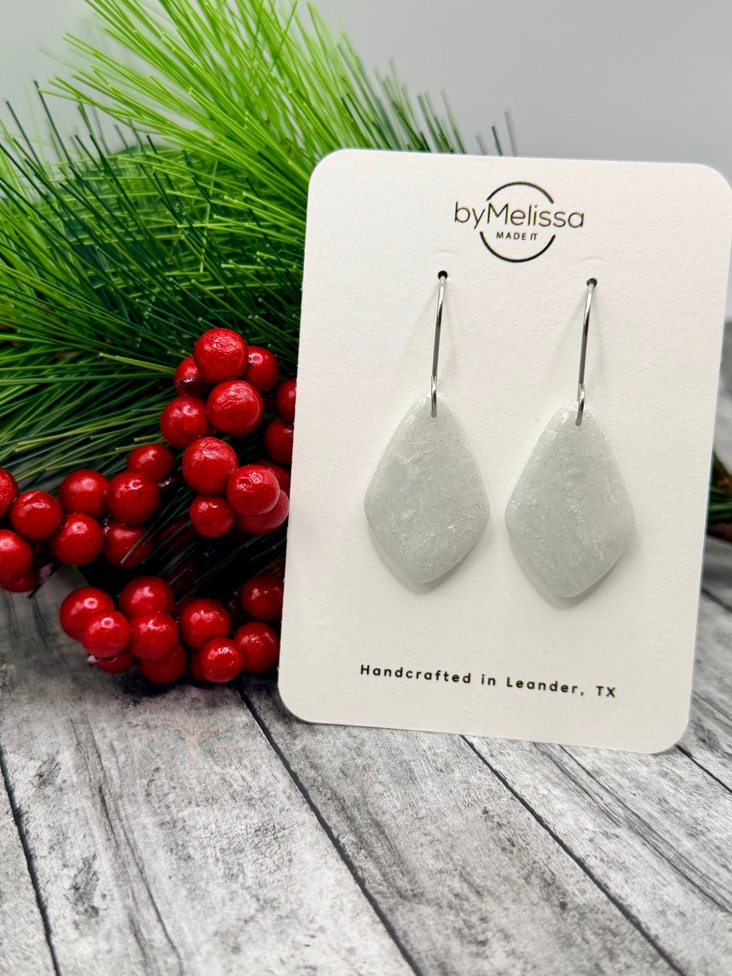 White and Silver Small Kite Drop Earrings