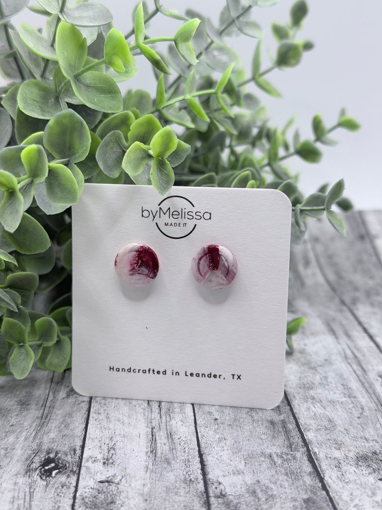 Maroon and White Small Embedded Circle Stud Earrings