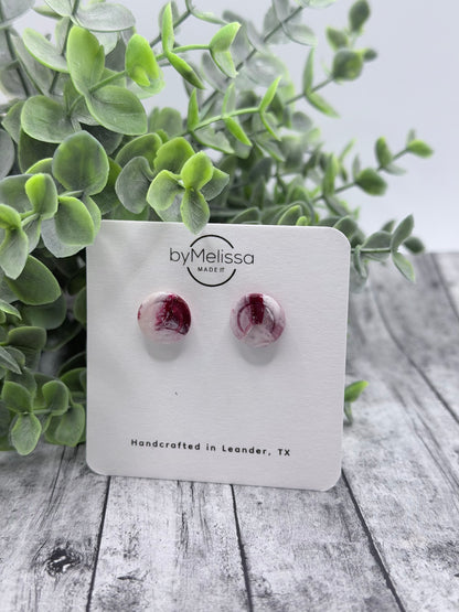 Maroon and White Small Embedded Circle Stud Earrings