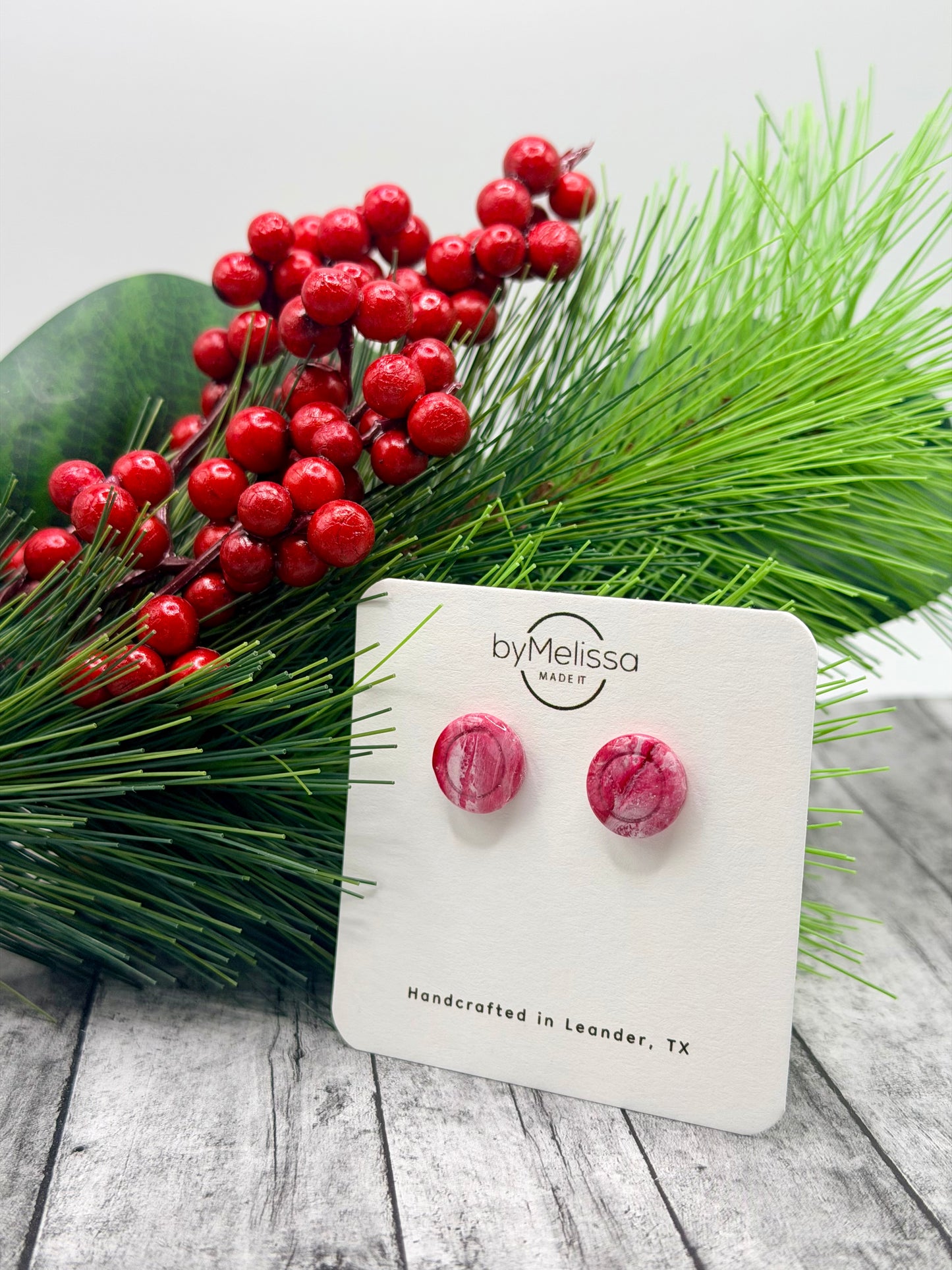 Red and White Small Embedded Circle Stud Earrings